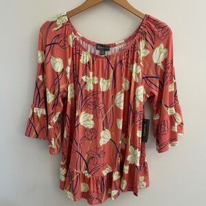 Style & Co Tulip Coral Floral Peplum Top - Size M